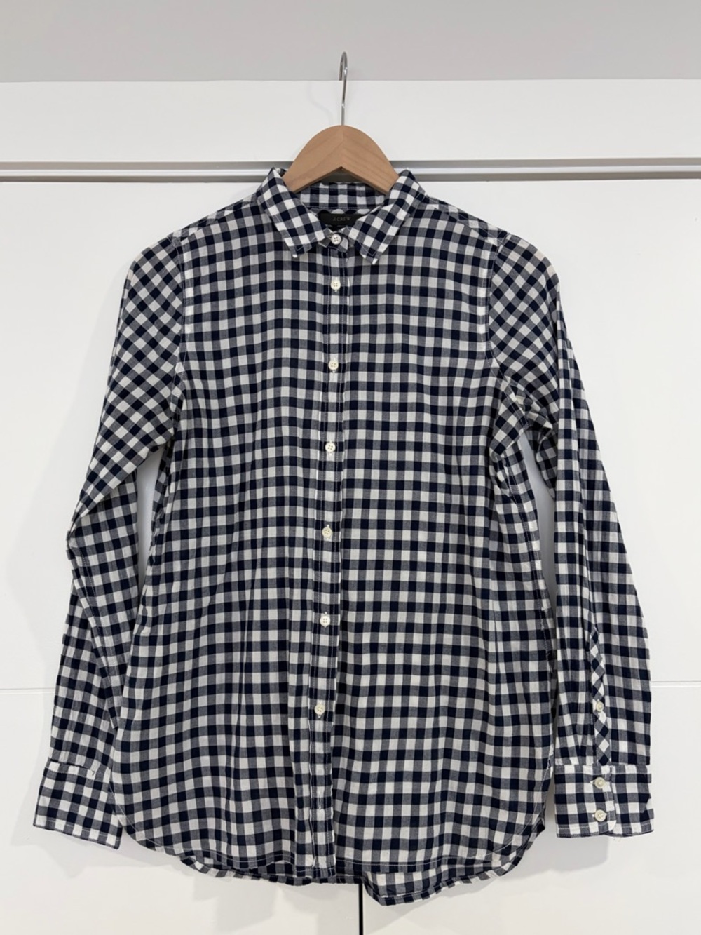 J. Crew Blue and White Gingham Button-Down Shirt